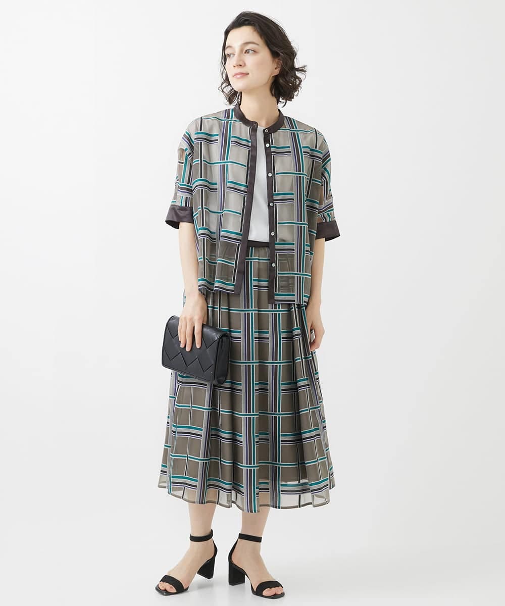 PHBHW01390 GEORGES RECH(小さいサイズ)(メゾン ドゥ サンク) [セットアップ対応]グラフィカルチェックシースルーブラウス ブラウン系