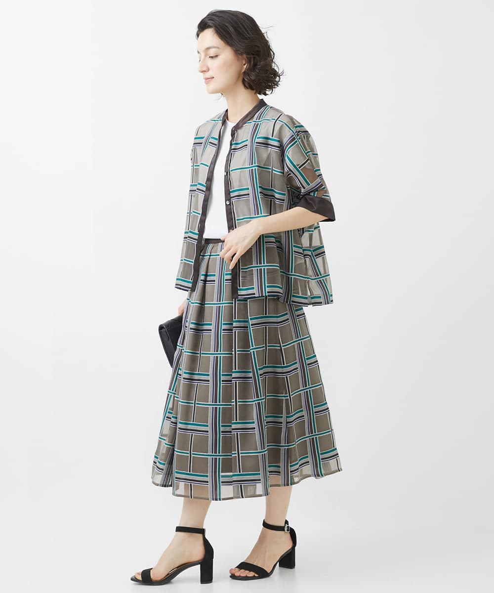 PHBHW01390 GEORGES RECH(小さいサイズ)(メゾン ドゥ サンク) [セットアップ対応]グラフィカルチェックシースルーブラウス ブラウン系