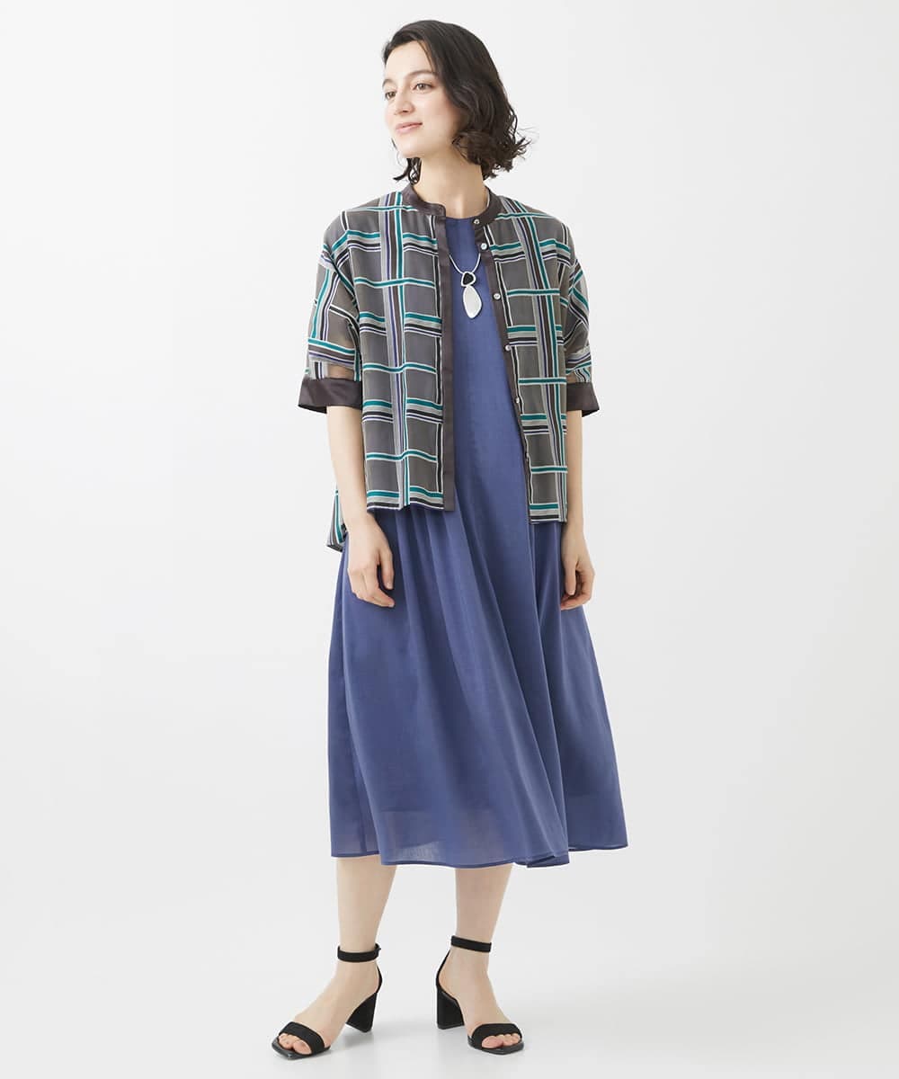 PHBHW01390 GEORGES RECH(小さいサイズ)(メゾン ドゥ サンク) [セットアップ対応]グラフィカルチェックシースルーブラウス ブラウン系