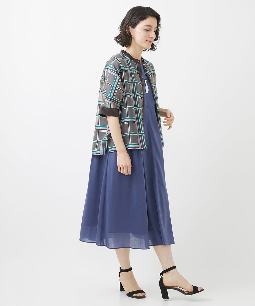 PHBHW01390 GEORGES RECH(小さいサイズ)(メゾン ドゥ サンク) [セットアップ対応]グラフィカルチェックシースルーブラウス ブラウン系