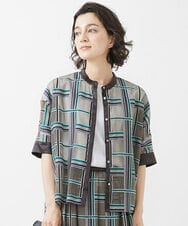 PHBHW01390 GEORGES RECH(小さいサイズ)(メゾン ドゥ サンク) [セットアップ対応]グラフィカルチェックシースルーブラウス ブラウン系
