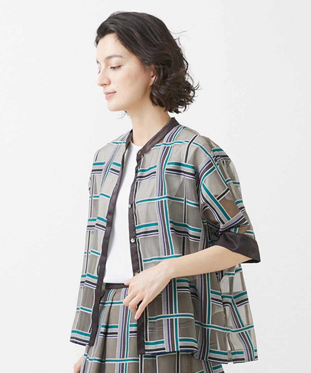 PHBHW01390 GEORGES RECH(小さいサイズ)(メゾン ドゥ サンク) [セットアップ対応]グラフィカルチェックシースルーブラウス ブラウン系