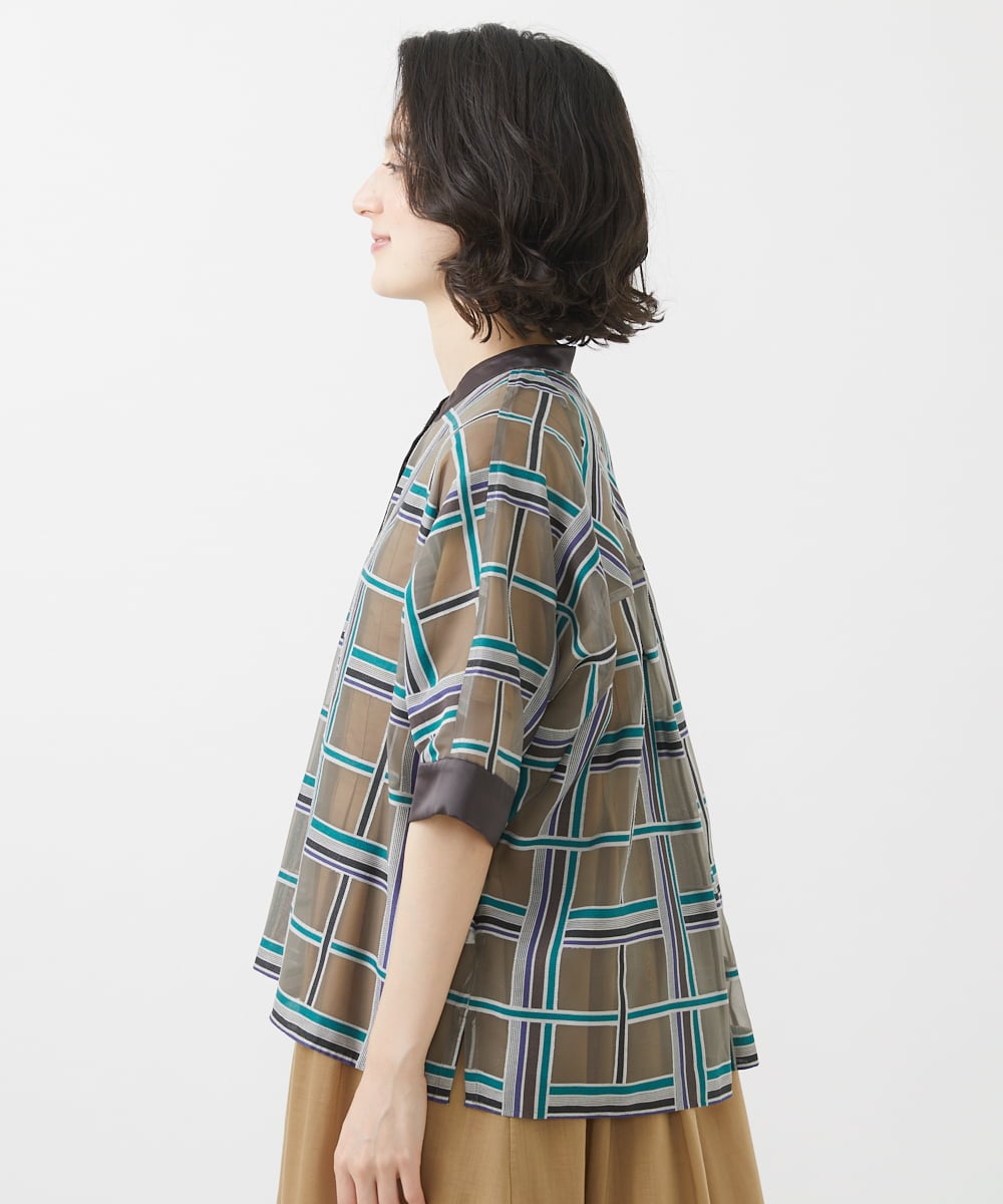 PHBHW01390 GEORGES RECH(小さいサイズ)(メゾン ドゥ サンク) [セットアップ対応]グラフィカルチェックシースルーブラウス ブラウン系
