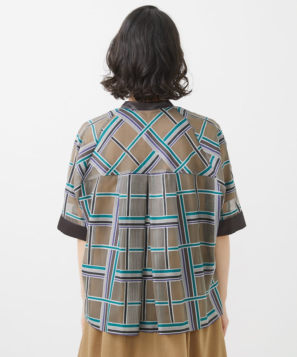 PHBHW01390 GEORGES RECH(小さいサイズ)(メゾン ドゥ サンク) [セットアップ対応]グラフィカルチェックシースルーブラウス ブラウン系