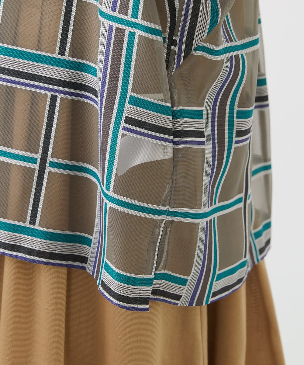 PHBHW01390 GEORGES RECH(小さいサイズ)(メゾン ドゥ サンク) [セットアップ対応]グラフィカルチェックシースルーブラウス ブラウン系