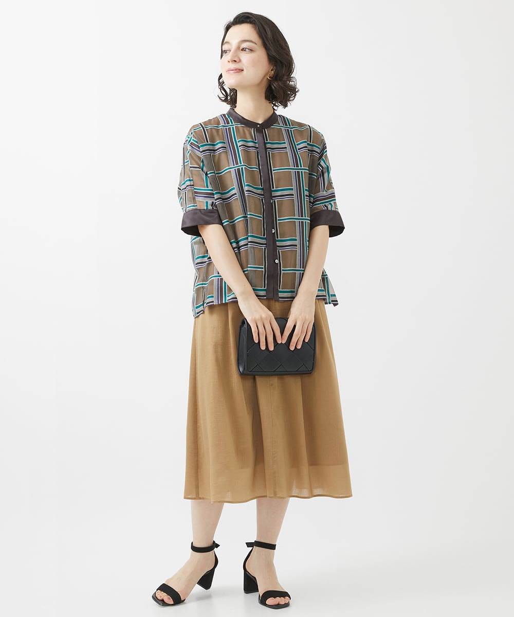 PHBHW01390 GEORGES RECH(小さいサイズ)(メゾン ドゥ サンク) [セットアップ対応]グラフィカルチェックシースルーブラウス ブラウン系