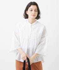 PHBHW07270 GEORGES RECH(小さいサイズ)(メゾン ドゥ サンク) ローンドビーストライプフレアスリーブブラウス ホワイト