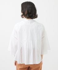 PHBHW07270 GEORGES RECH(小さいサイズ)(メゾン ドゥ サンク) ローンドビーストライプフレアスリーブブラウス ホワイト