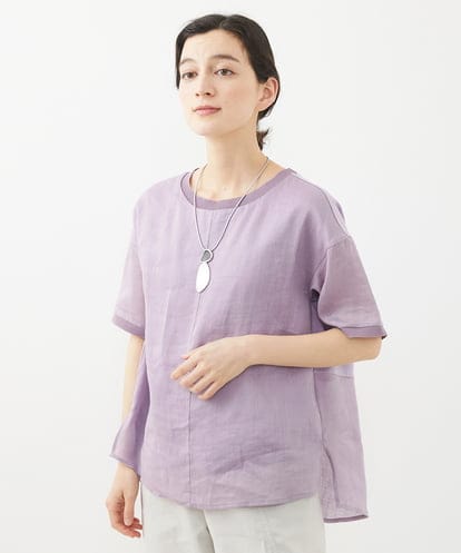 PHBHW16230 GEORGES RECH(小さいサイズ) ラミーカルゼクルーネックシアー5分袖Tシャツ