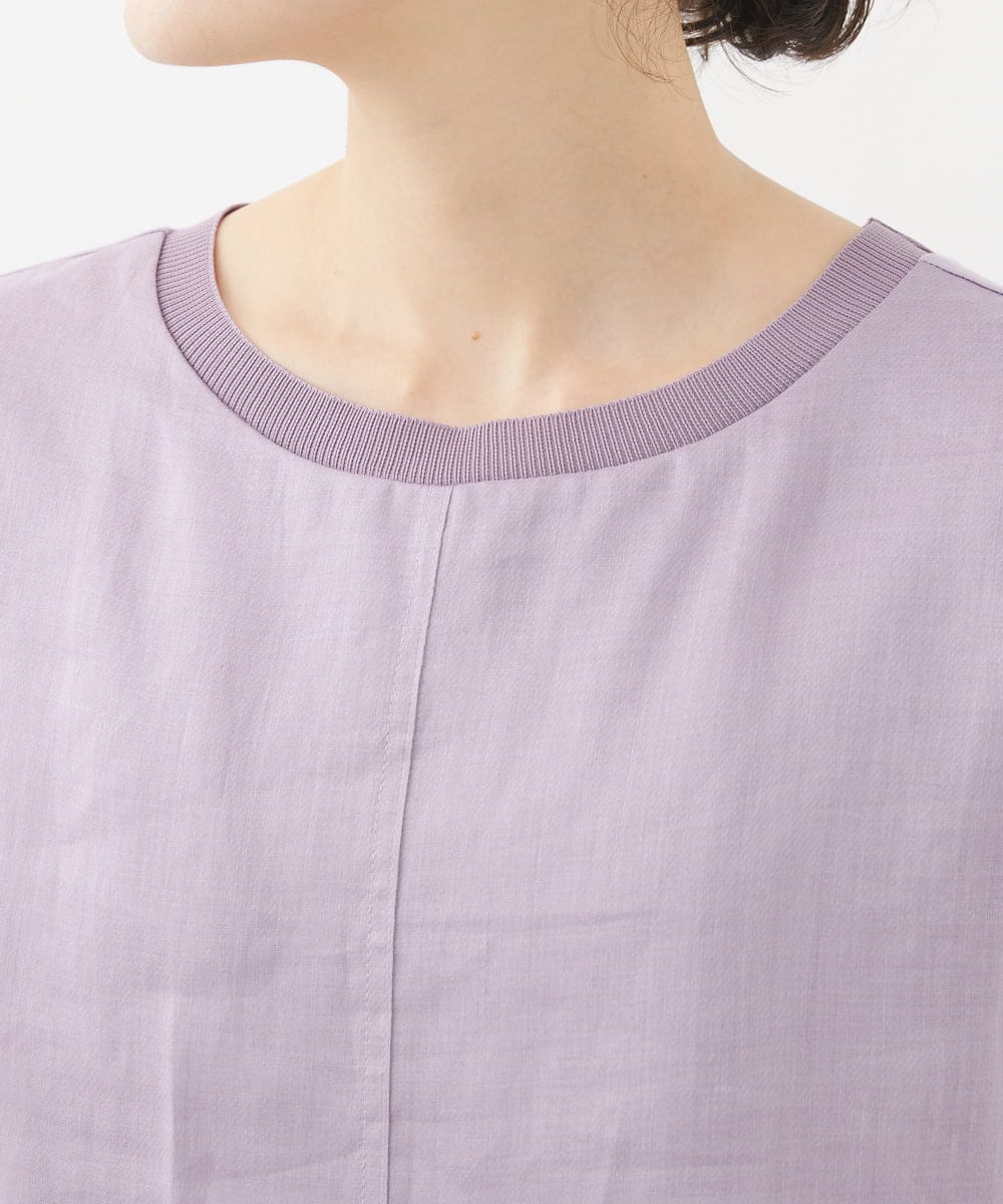 PHBHW16230 GEORGES RECH(小さいサイズ)(メゾン ドゥ サンク) ラミーカルゼクルーネックシアー5分袖Tシャツ ラベンダー
