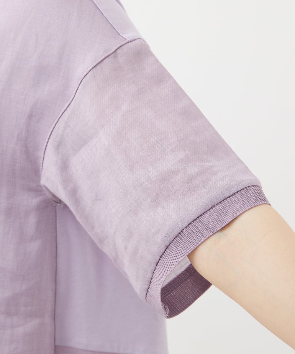 PHBHW16230 GEORGES RECH(小さいサイズ)(メゾン ドゥ サンク) ラミーカルゼクルーネックシアー5分袖Tシャツ ラベンダー