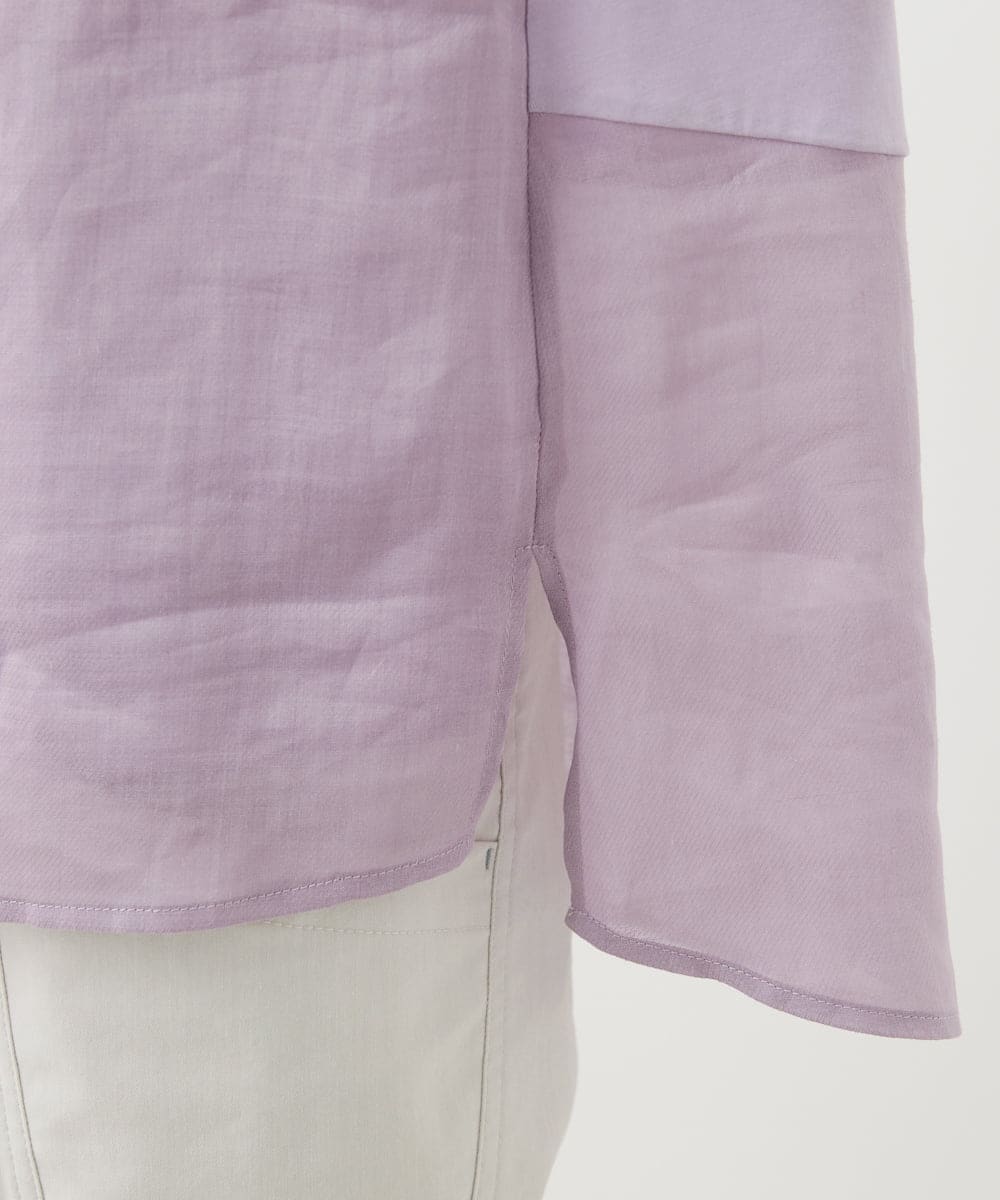 PHBHW16230 GEORGES RECH(小さいサイズ)(メゾン ドゥ サンク) ラミーカルゼクルーネックシアー5分袖Tシャツ ラベンダー