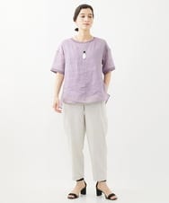 PHBHW16230 GEORGES RECH(小さいサイズ)(メゾン ドゥ サンク) ラミーカルゼクルーネックシアー5分袖Tシャツ ラベンダー
