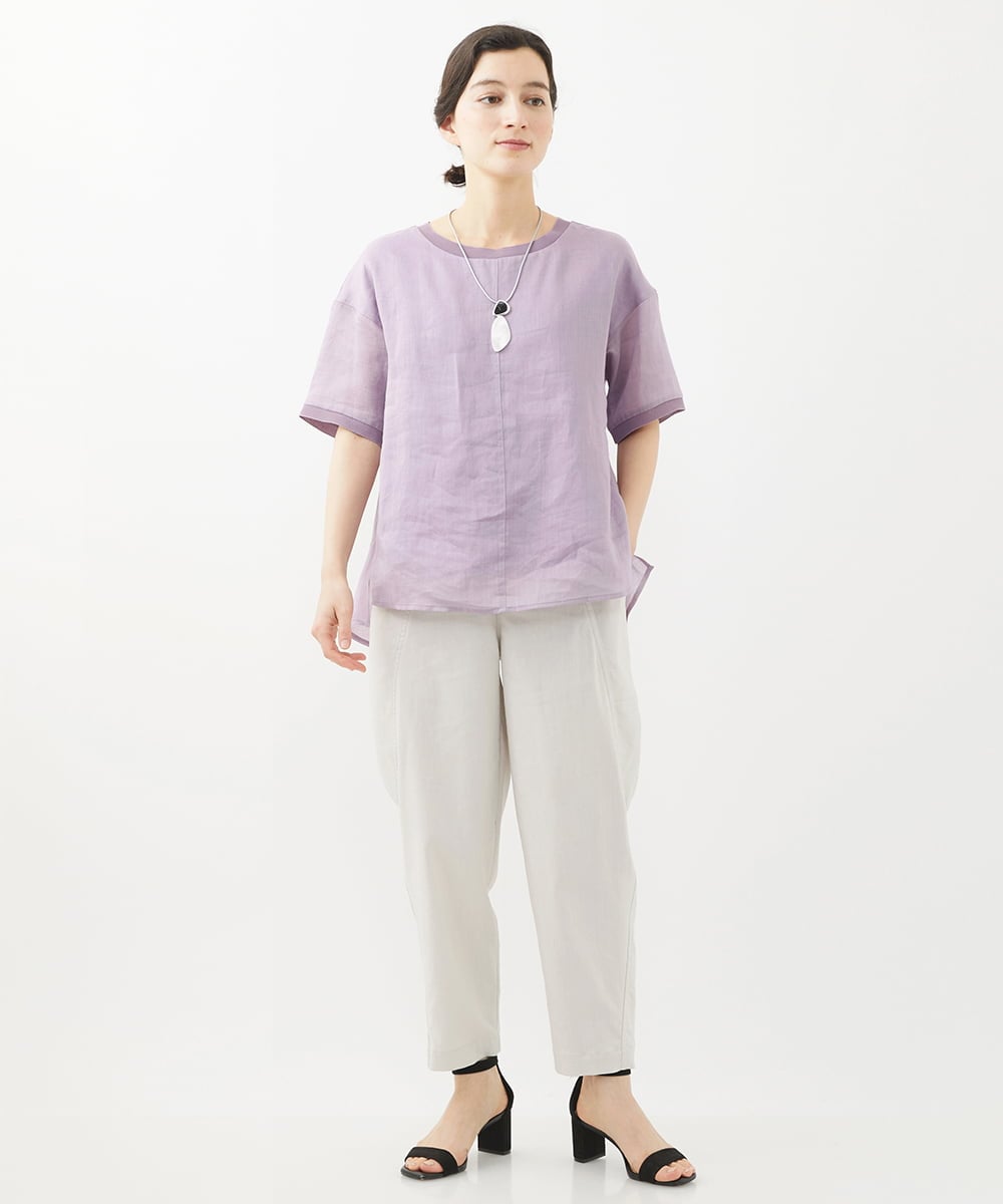 PHBHW16230 GEORGES RECH(小さいサイズ)(メゾン ドゥ サンク) ラミーカルゼクルーネックシアー5分袖Tシャツ ラベンダー