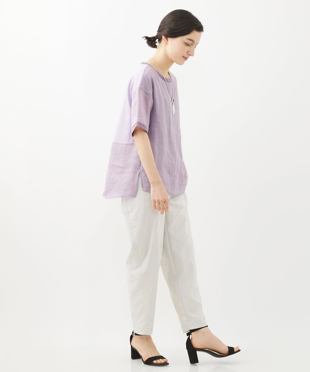 PHBHW16230 GEORGES RECH(小さいサイズ)(メゾン ドゥ サンク) ラミーカルゼクルーネックシアー5分袖Tシャツ ラベンダー