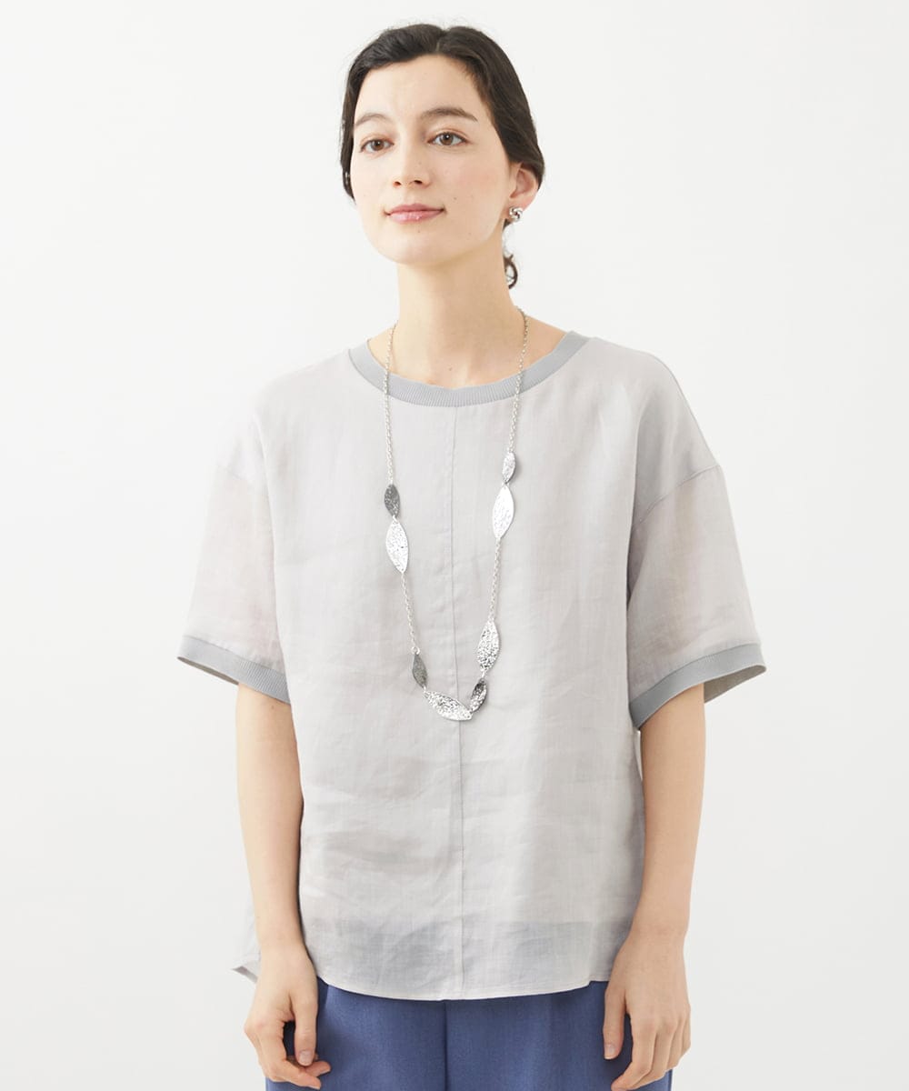 PHBHW16230 GEORGES RECH(小さいサイズ)(メゾン ドゥ サンク) ラミーカルゼクルーネックシアー5分袖Tシャツ ラベンダー