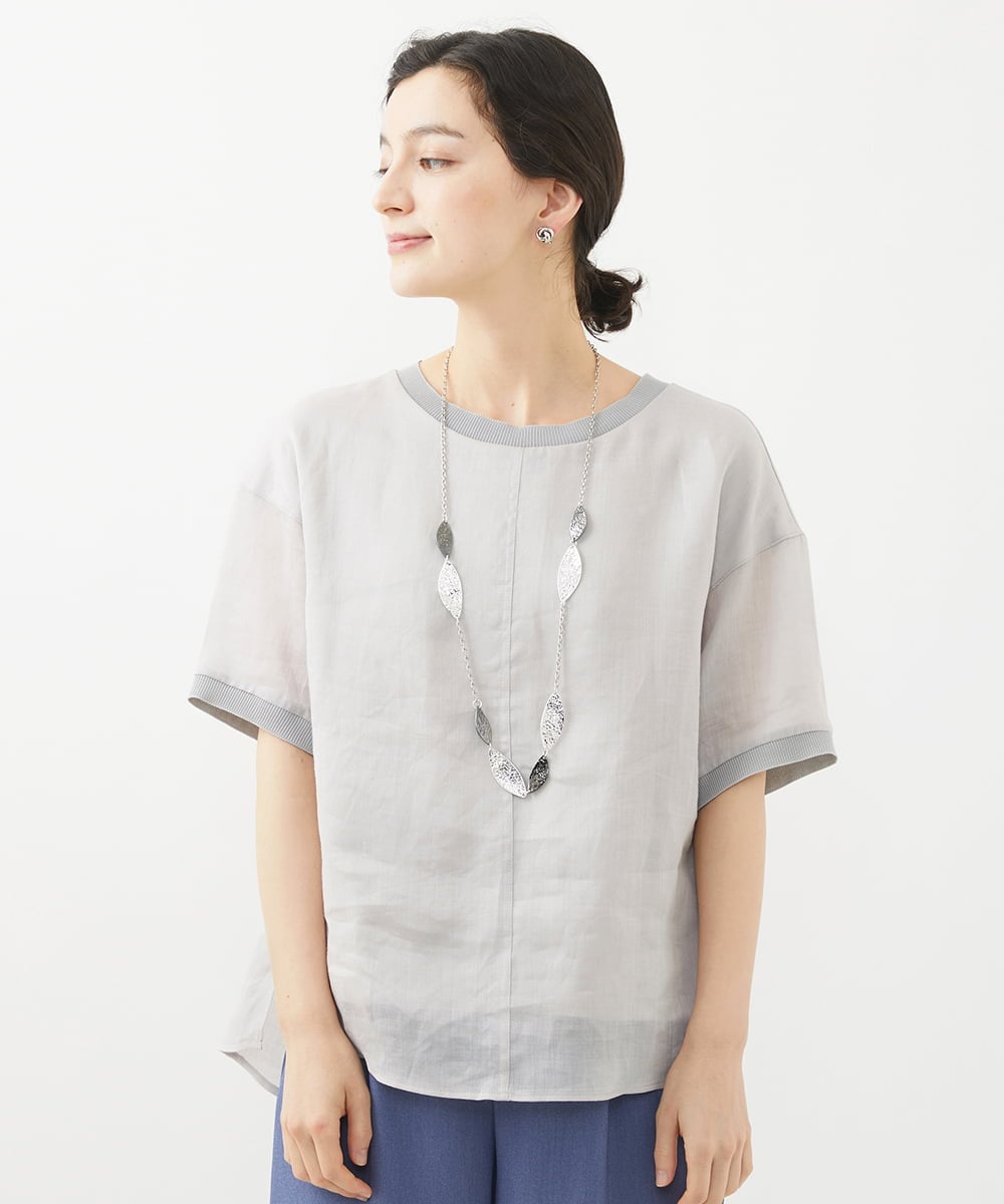 PHBHW16230 GEORGES RECH(小さいサイズ)(メゾン ドゥ サンク) ラミーカルゼクルーネックシアー5分袖Tシャツ ラベンダー
