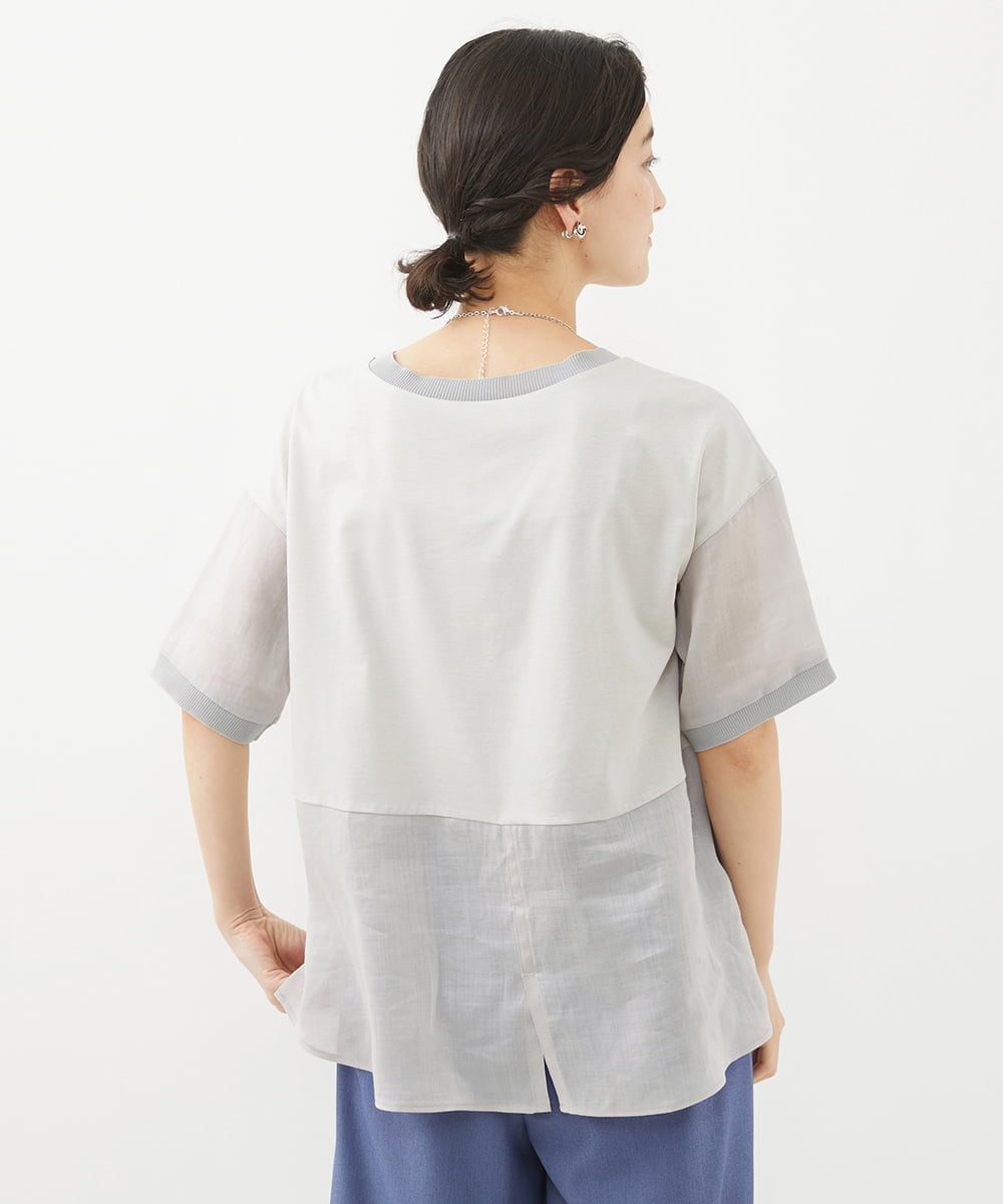 PHBHW16230 GEORGES RECH(小さいサイズ)(メゾン ドゥ サンク) ラミーカルゼクルーネックシアー5分袖Tシャツ ラベンダー