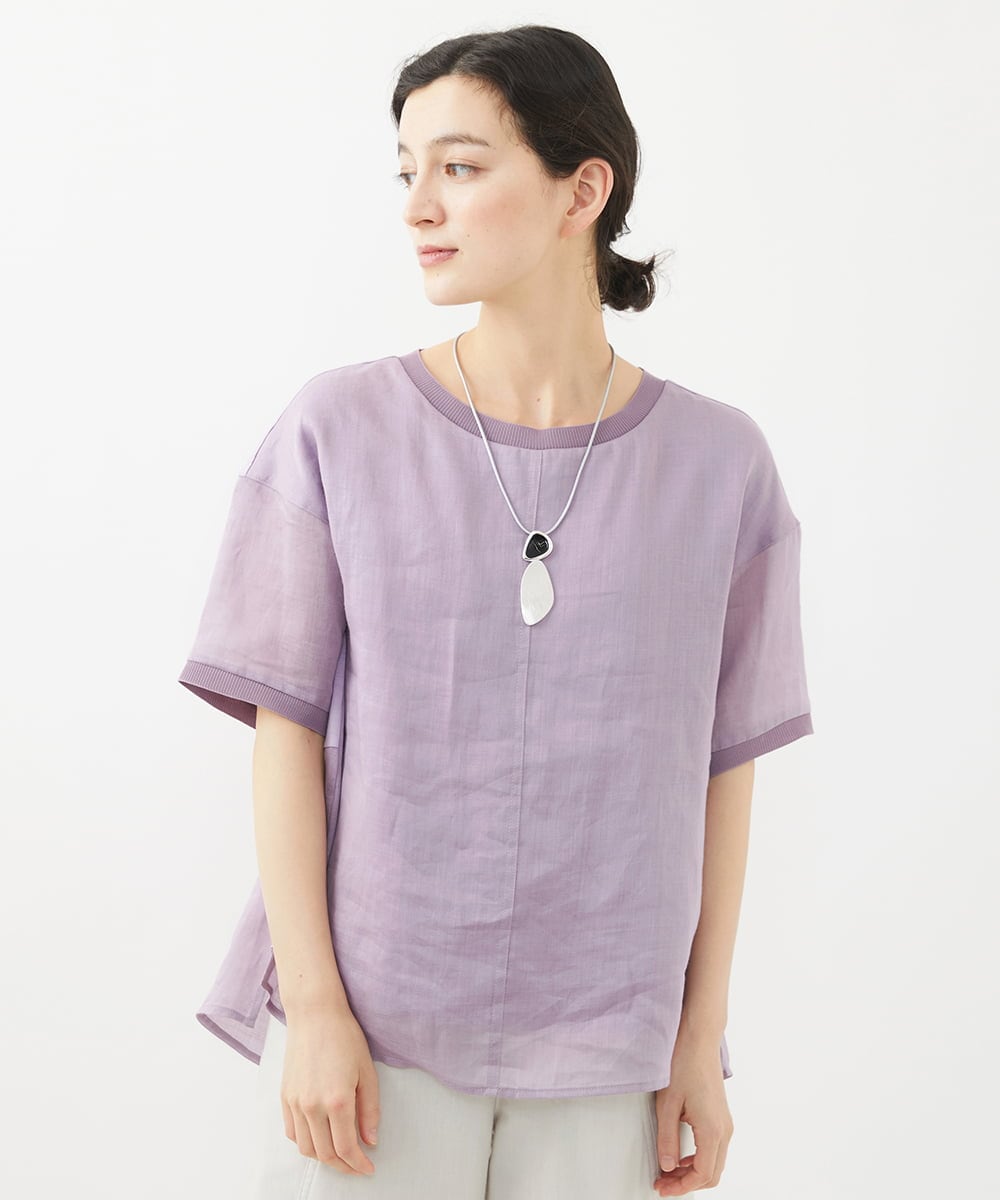 PHBHW16230 GEORGES RECH(小さいサイズ)(メゾン ドゥ サンク) ラミーカルゼクルーネックシアー5分袖Tシャツ ラベンダー