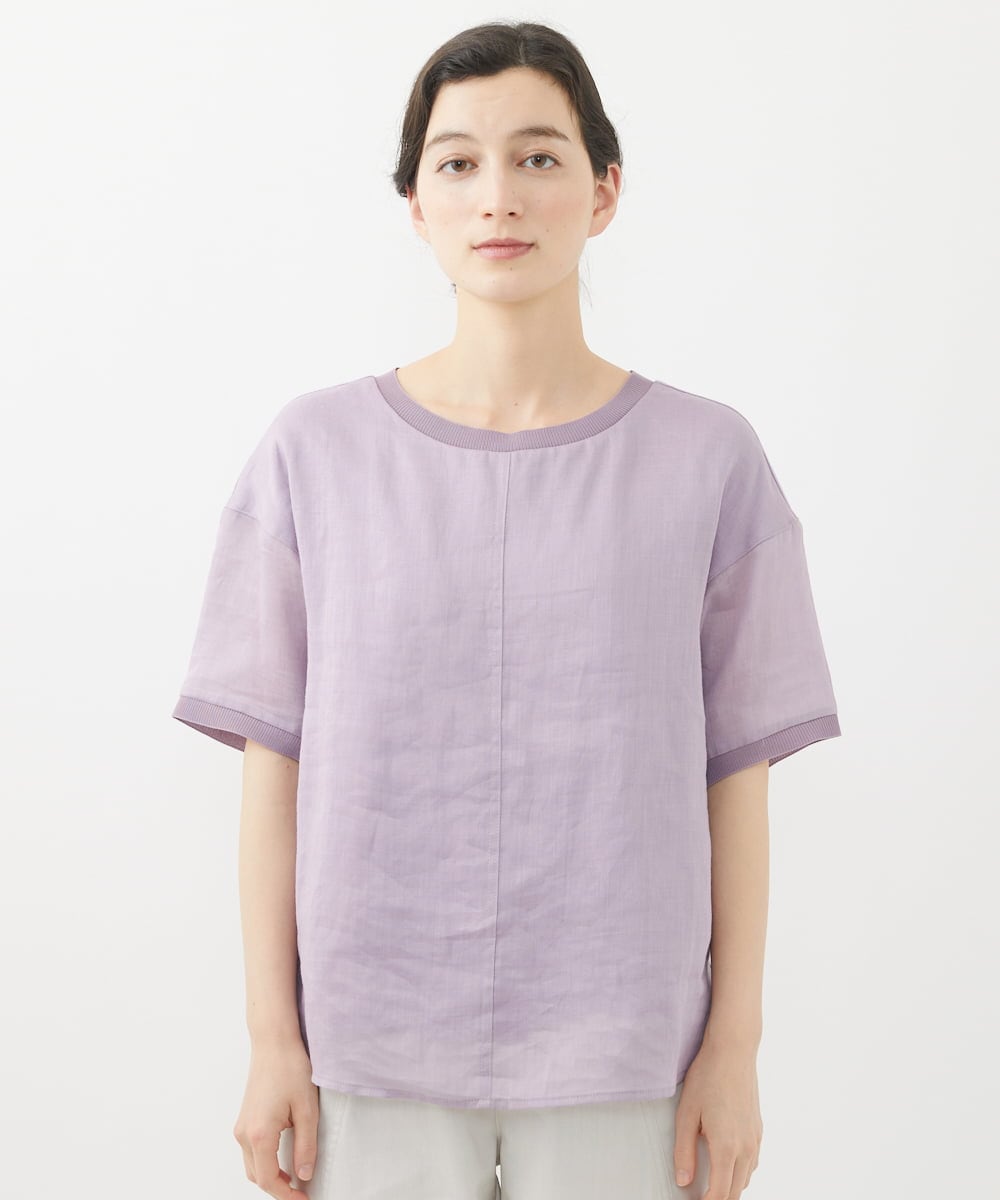PHBHW16230 GEORGES RECH(小さいサイズ)(メゾン ドゥ サンク) ラミーカルゼクルーネックシアー5分袖Tシャツ ラベンダー