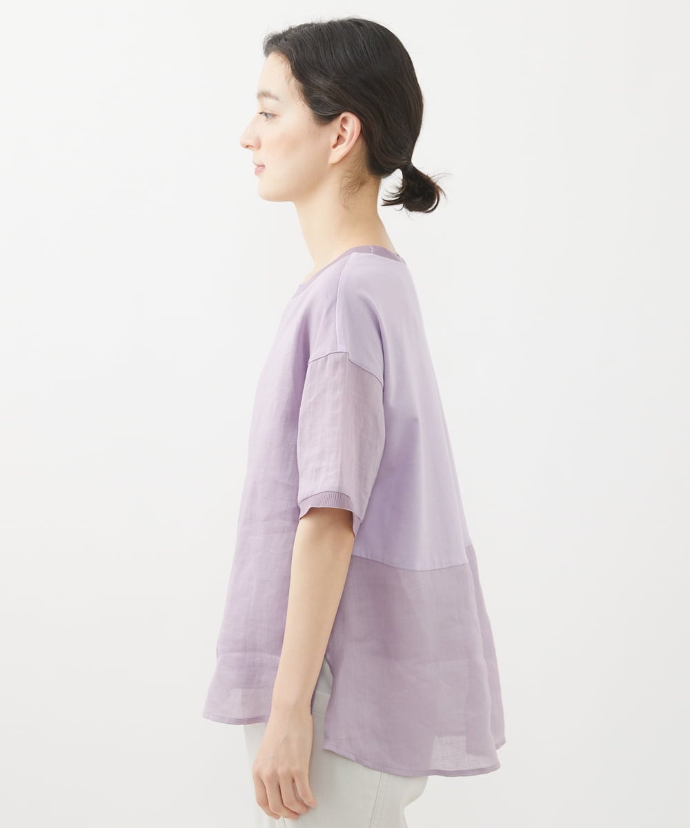 PHBHW16230 GEORGES RECH(小さいサイズ)(メゾン ドゥ サンク) ラミーカルゼクルーネックシアー5分袖Tシャツ ラベンダー