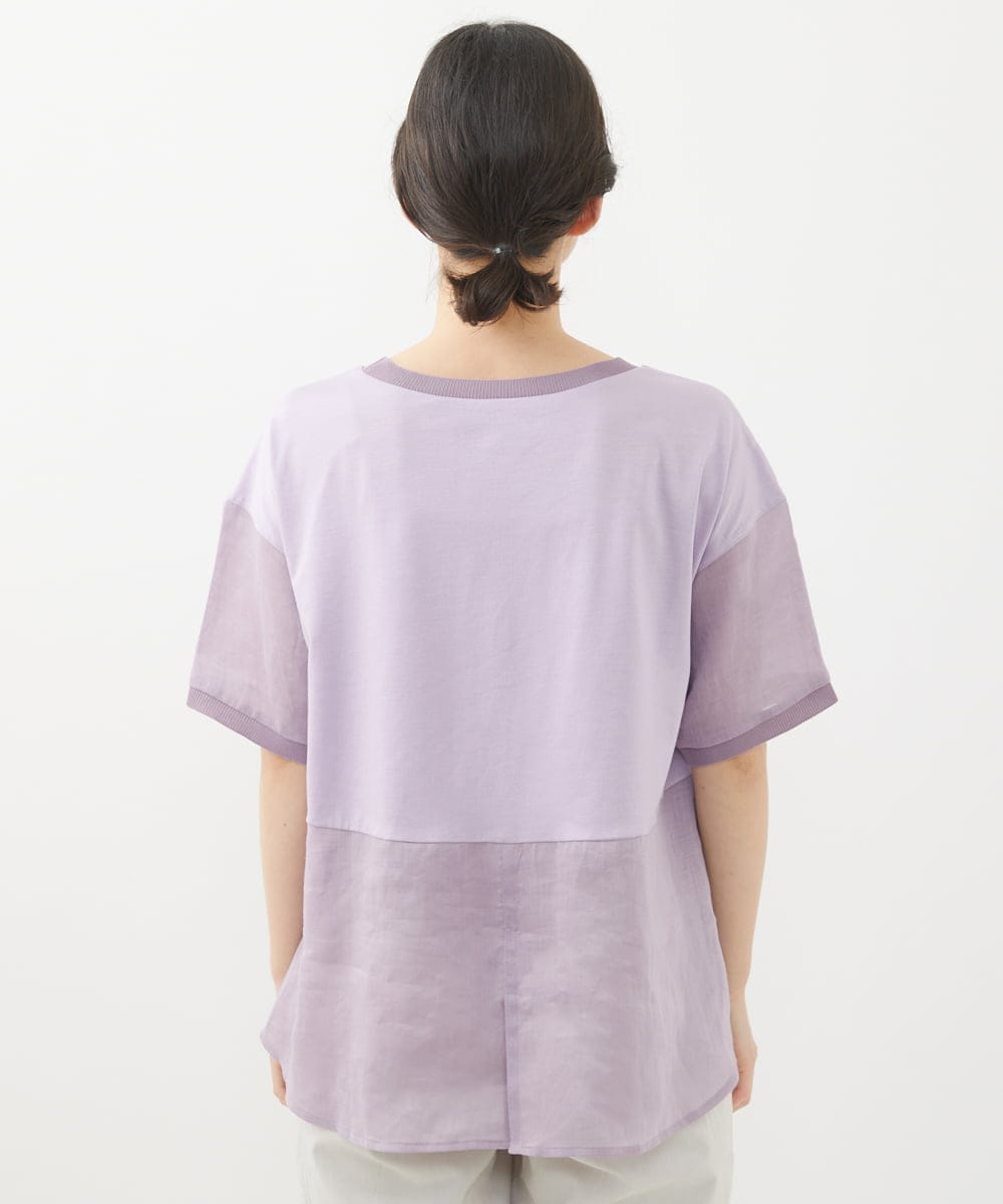 PHBHW16230 GEORGES RECH(小さいサイズ)(メゾン ドゥ サンク) ラミーカルゼクルーネックシアー5分袖Tシャツ ラベンダー