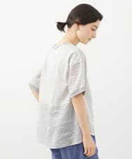 PHBHW16230 GEORGES RECH(小さいサイズ)(メゾン ドゥ サンク) ラミーカルゼクルーネックシアー5分袖Tシャツ ライトグレー