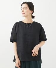 PHBHW16230 GEORGES RECH(小さいサイズ)(メゾン ドゥ サンク) ラミーカルゼクルーネックシアー5分袖Tシャツ ブラック