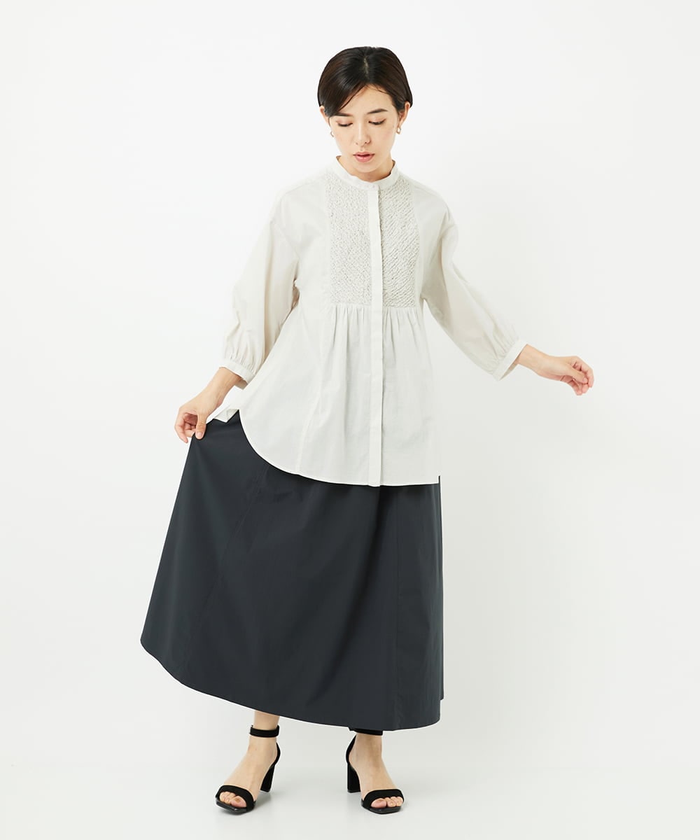 PHBJB26250 GEORGES RECH(小さいサイズ)(メゾン ドゥ サンク) バンドカラーシャーリングコットン7分袖ブラウス パープル