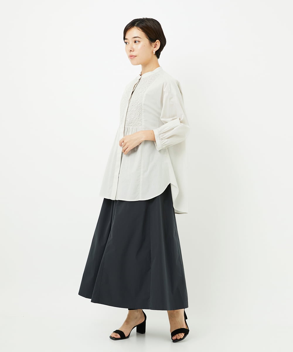 PHBJB26250 GEORGES RECH(小さいサイズ)(メゾン ドゥ サンク) バンドカラーシャーリングコットン7分袖ブラウス パープル