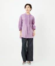 PHBJB26250 GEORGES RECH(小さいサイズ)(メゾン ドゥ サンク) バンドカラーシャーリングコットン7分袖ブラウス パープル
