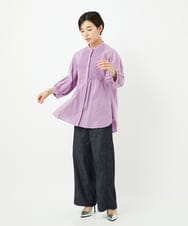 PHBJB26250 GEORGES RECH(小さいサイズ)(メゾン ドゥ サンク) バンドカラーシャーリングコットン7分袖ブラウス パープル