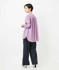 PHBJB26250 GEORGES RECH(小さいサイズ)(メゾン ドゥ サンク) バンドカラーシャーリングコットン7分袖ブラウス パープル