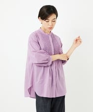 PHBJB26250 GEORGES RECH(小さいサイズ)(メゾン ドゥ サンク) バンドカラーシャーリングコットン7分袖ブラウス パープル