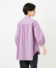 PHBJB26250 GEORGES RECH(小さいサイズ)(メゾン ドゥ サンク) バンドカラーシャーリングコットン7分袖ブラウス パープル