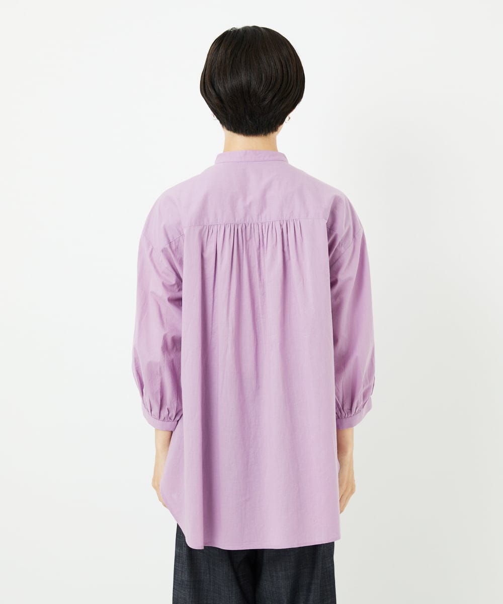 PHBJB26250 GEORGES RECH(小さいサイズ)(メゾン ドゥ サンク) バンドカラーシャーリングコットン7分袖ブラウス パープル