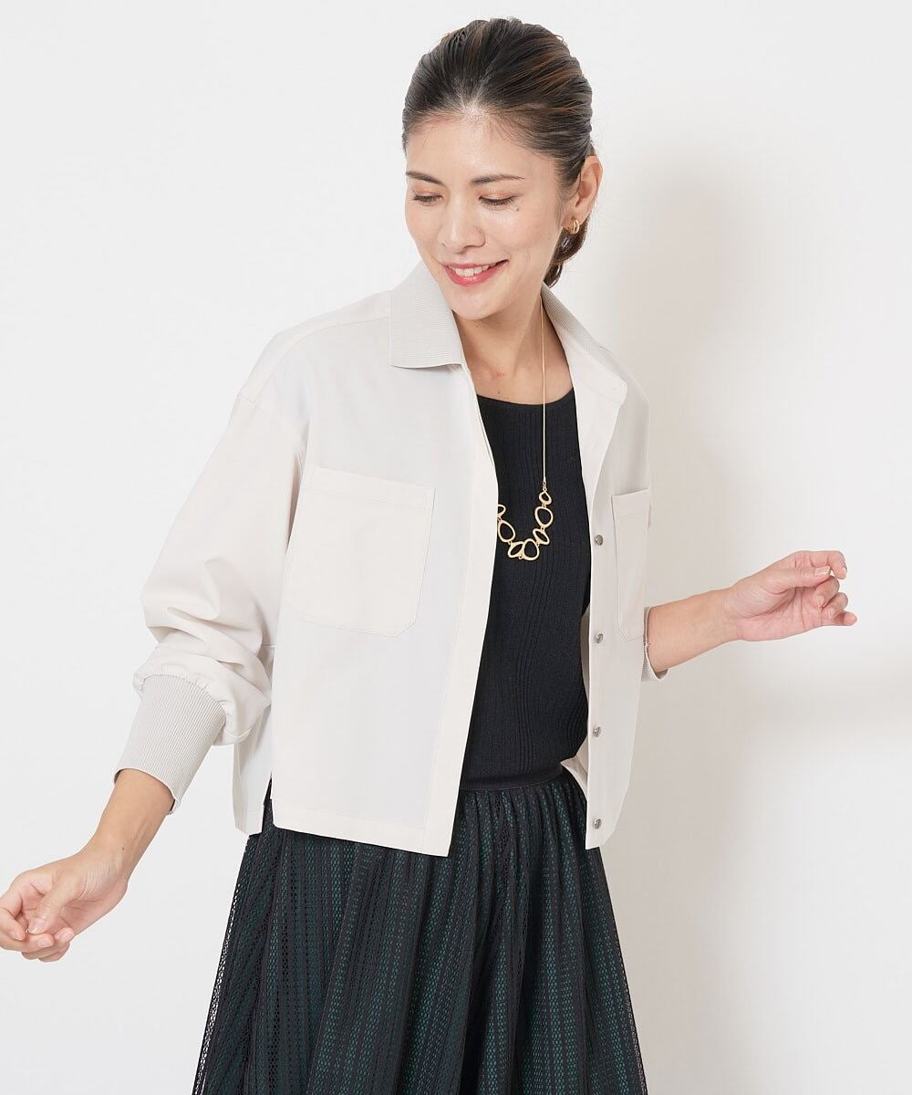 PHBJS03250 GEORGES RECH(小さいサイズ)(メゾン ドゥ サンク) [接触冷感]クロップドストレッチシャツブラウス ライトグレー