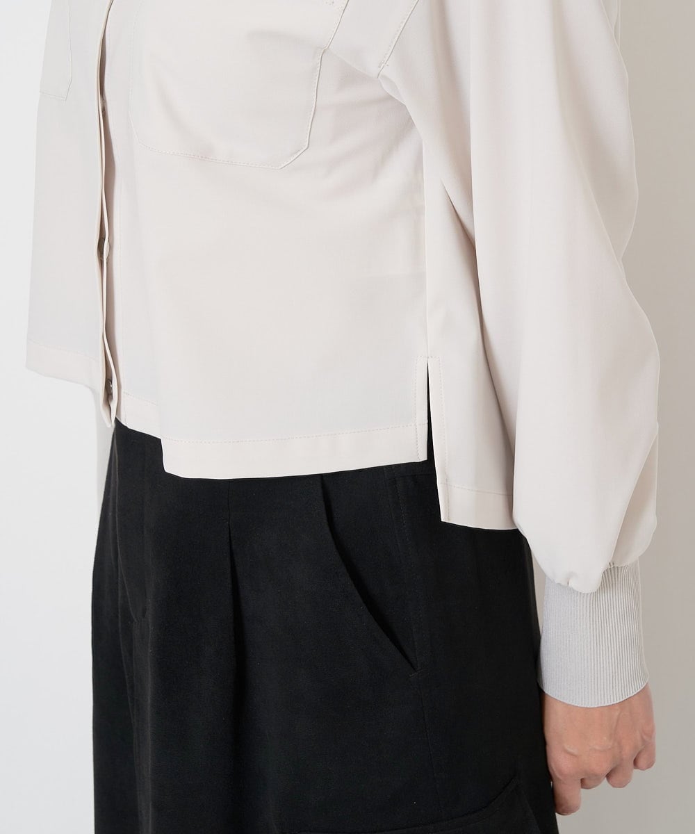 PHBJS03250 GEORGES RECH(小さいサイズ)(メゾン ドゥ サンク) [接触冷感]クロップドストレッチシャツブラウス ライトグレー