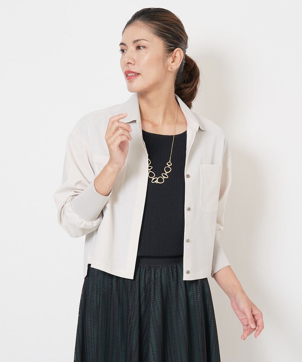 PHBJS03250 GEORGES RECH(小さいサイズ)(メゾン ドゥ サンク) [接触冷感]クロップドストレッチシャツブラウス ライトグレー