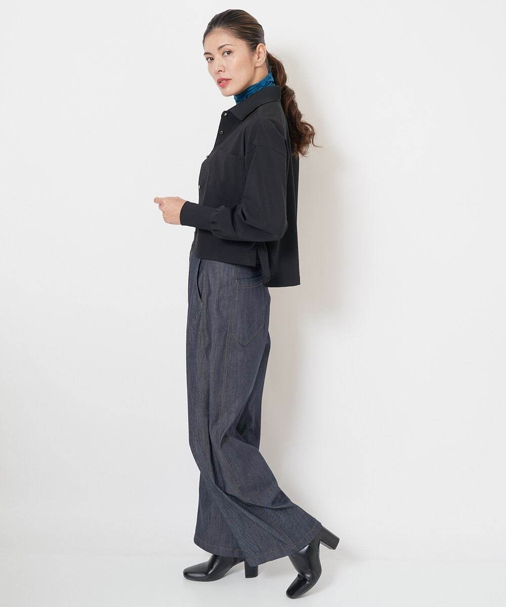 PHBJS03250 GEORGES RECH(小さいサイズ)(メゾン ドゥ サンク) [接触冷感]クロップドストレッチシャツブラウス ライトグレー