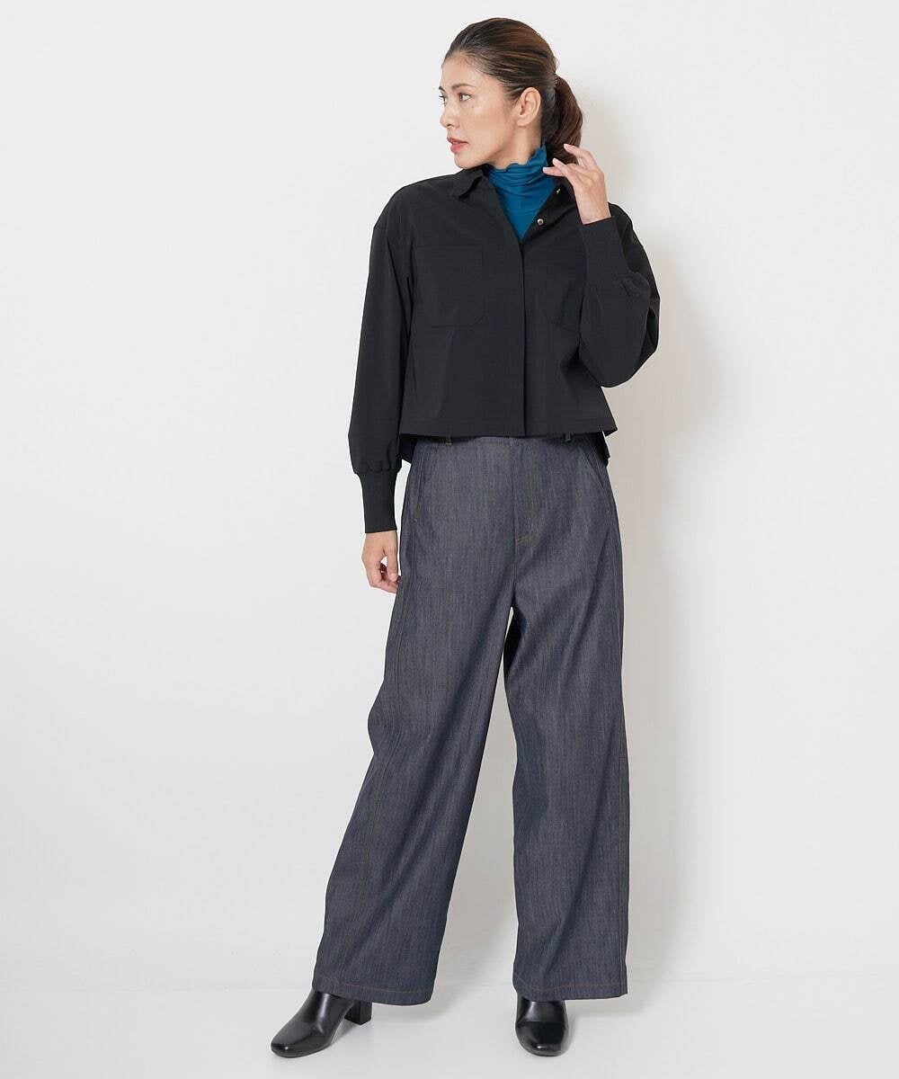 PHBJS03250 GEORGES RECH(小さいサイズ)(メゾン ドゥ サンク) [接触冷感]クロップドストレッチシャツブラウス ライトグレー