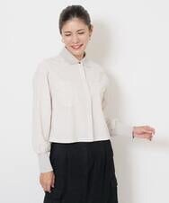 PHBJS03250 GEORGES RECH(小さいサイズ)(メゾン ドゥ サンク) [接触冷感]クロップドストレッチシャツブラウス ライトグレー