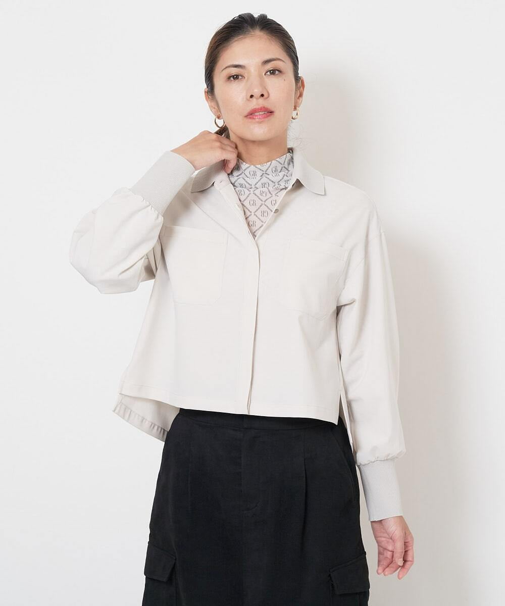 PHBJS03250 GEORGES RECH(小さいサイズ)(メゾン ドゥ サンク) [接触冷感]クロップドストレッチシャツブラウス ライトグレー