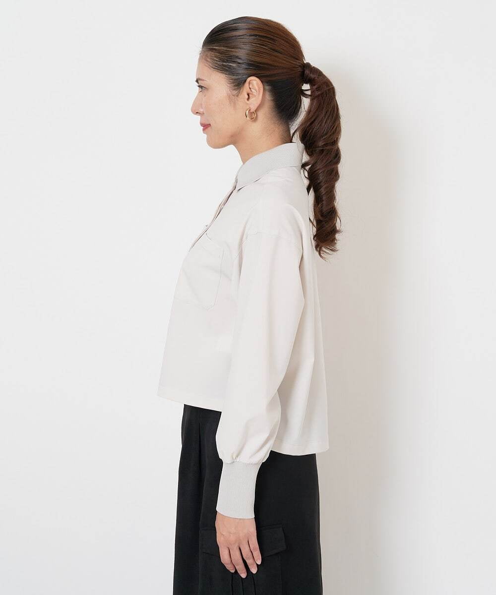 PHBJS03250 GEORGES RECH(小さいサイズ)(メゾン ドゥ サンク) [接触冷感]クロップドストレッチシャツブラウス ライトグレー