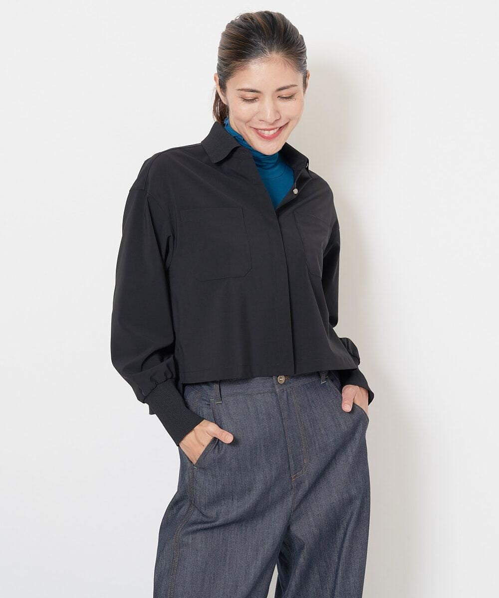 PHBJS03250 GEORGES RECH(小さいサイズ)(メゾン ドゥ サンク) [接触冷感]クロップドストレッチシャツブラウス ブラック