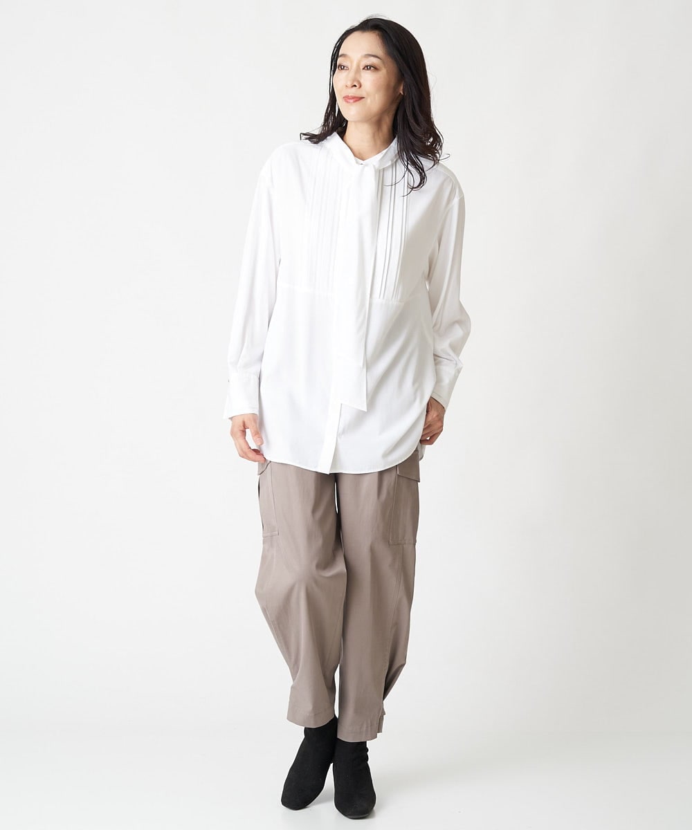 PHBJS36290 GEORGES RECH(小さいサイズ)(メゾン ドゥ サンク) ピンタック2WAYボウタイチュニックブラウス ブラック