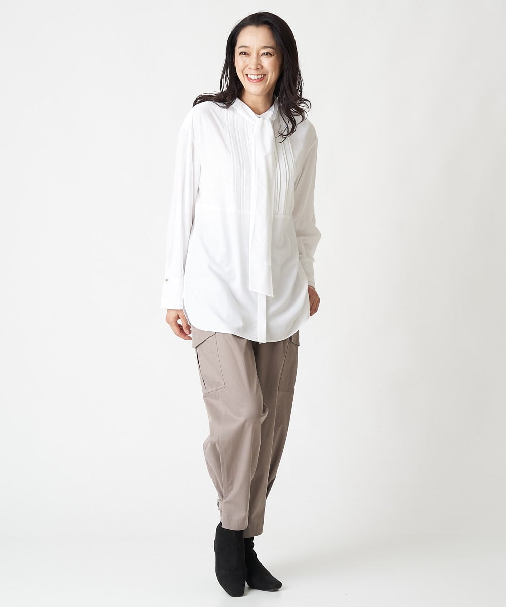 PHBJS36290 GEORGES RECH(小さいサイズ)(メゾン ドゥ サンク) ピンタック2WAYボウタイチュニックブラウス ブラック