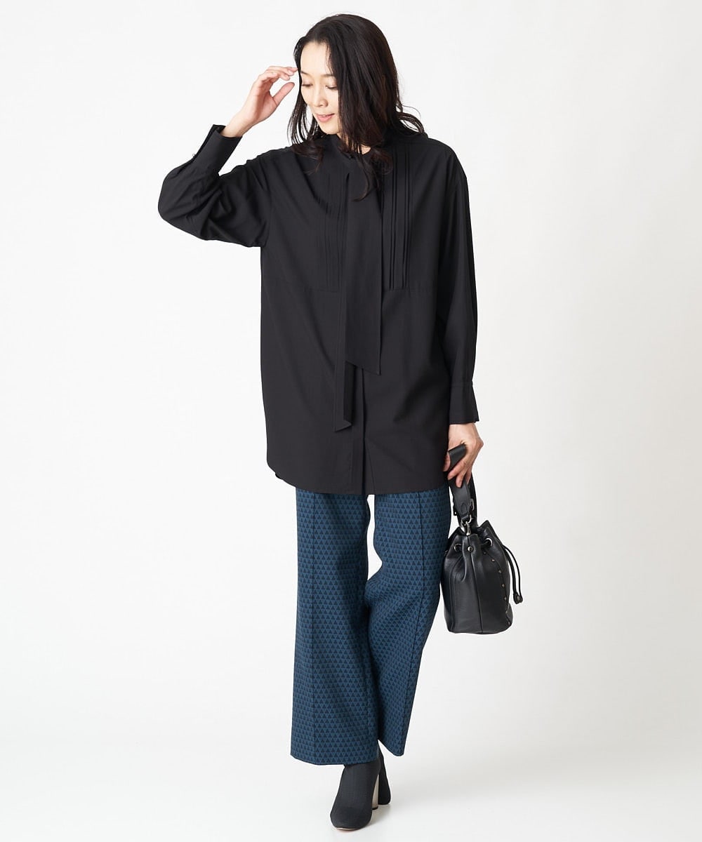 PHBJS36290 GEORGES RECH(小さいサイズ)(メゾン ドゥ サンク) ピンタック2WAYボウタイチュニックブラウス ブラック