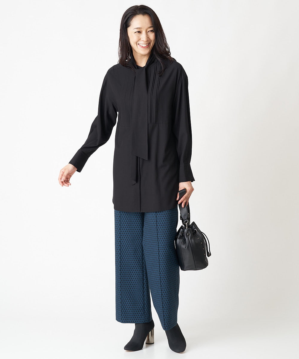 PHBJS36290 GEORGES RECH(小さいサイズ)(メゾン ドゥ サンク) ピンタック2WAYボウタイチュニックブラウス ブラック