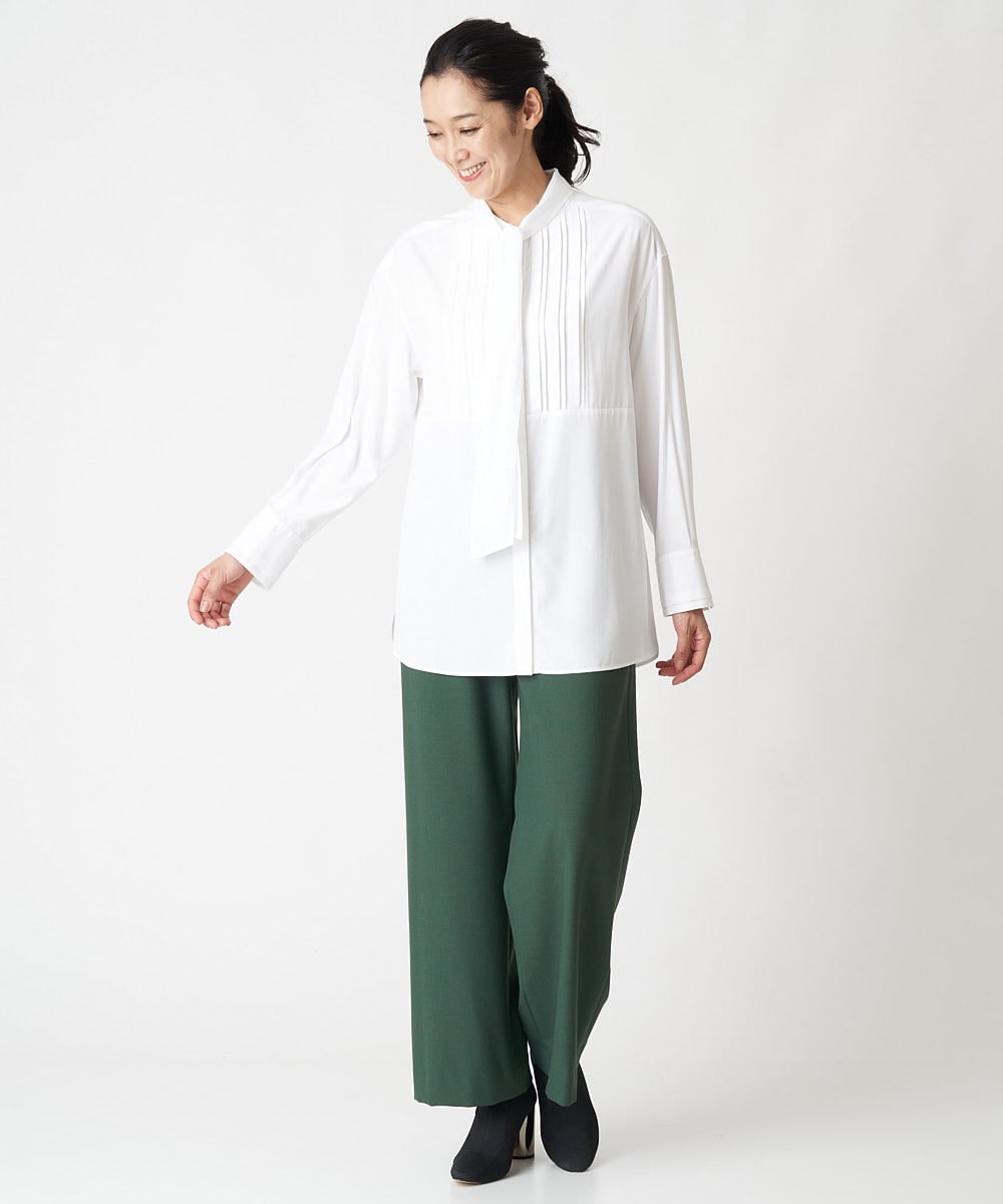 PHBJS36290 GEORGES RECH(小さいサイズ)(メゾン ドゥ サンク) ピンタック2WAYボウタイチュニックブラウス ブラック
